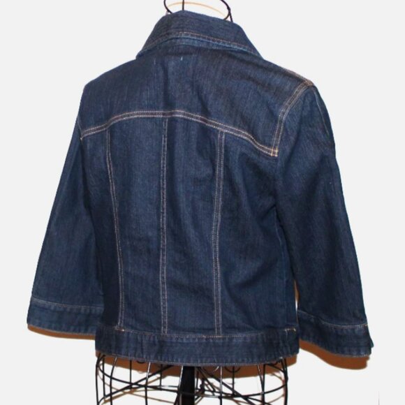 Loft Jean Jacket Blue Denim Blazer M Cotton Blend Half Sleeve Button Front - Picture 3 of 5